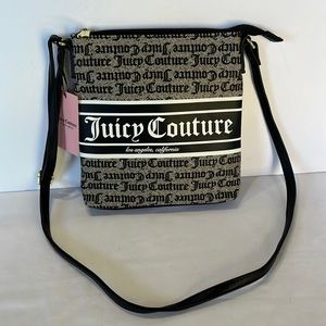 Juicy Couture Crossbody Gothic Logo Stripe in Black & Beige NWT